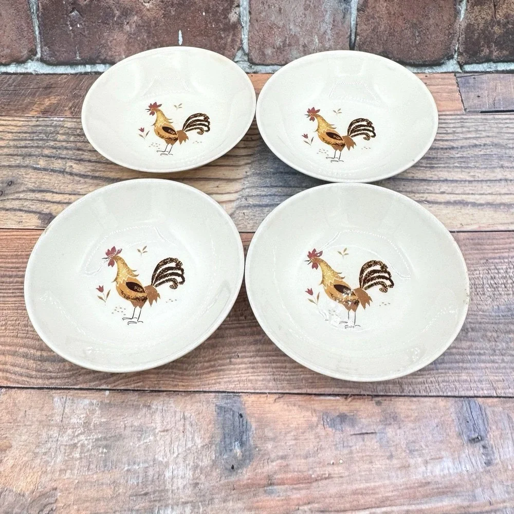 Taylor Smith Break O Day Rooster Berry Dessert Bowls Set of 4 Farmhouse MCM READ